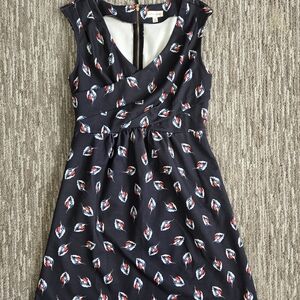 Maison Jules Navy Floral-Print Midi Dress with Red & White Accents